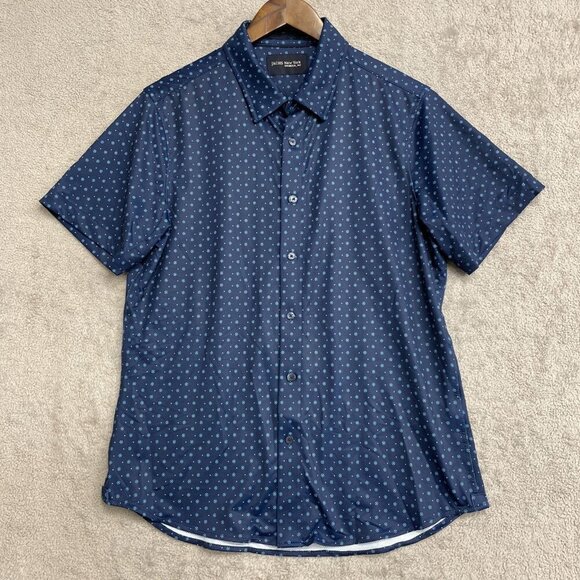 NEW Jachs New York Men's M Short Sleeve Button-Up Shirt Navy Blue - Picture 2 of 10